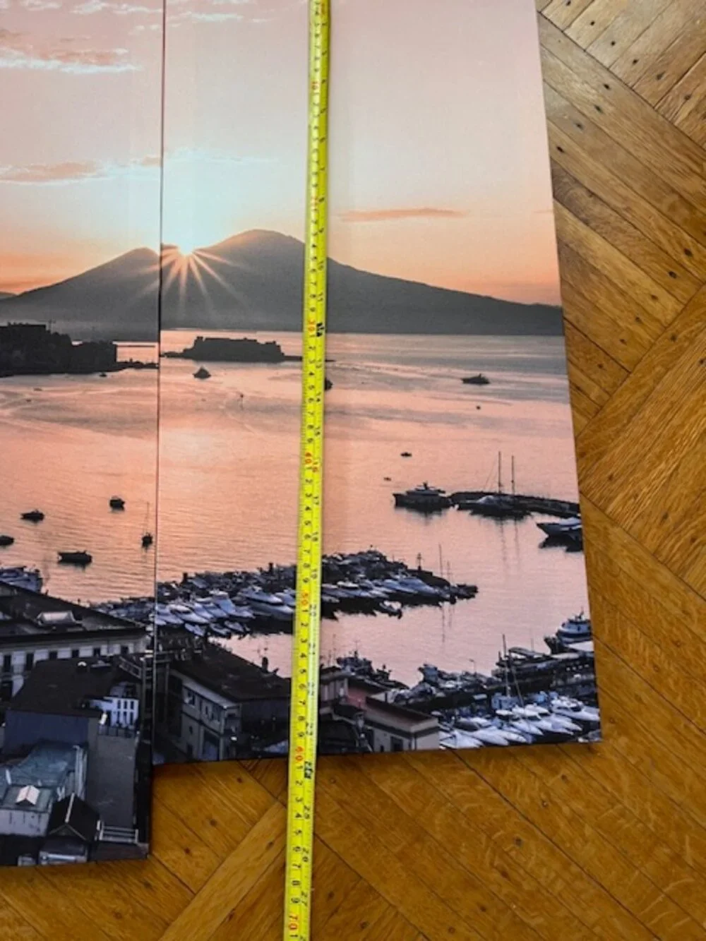 Wall Art 4 Panel Canvas - Bay of Naples Sunsetting over Vesuvius - NEW w/Box